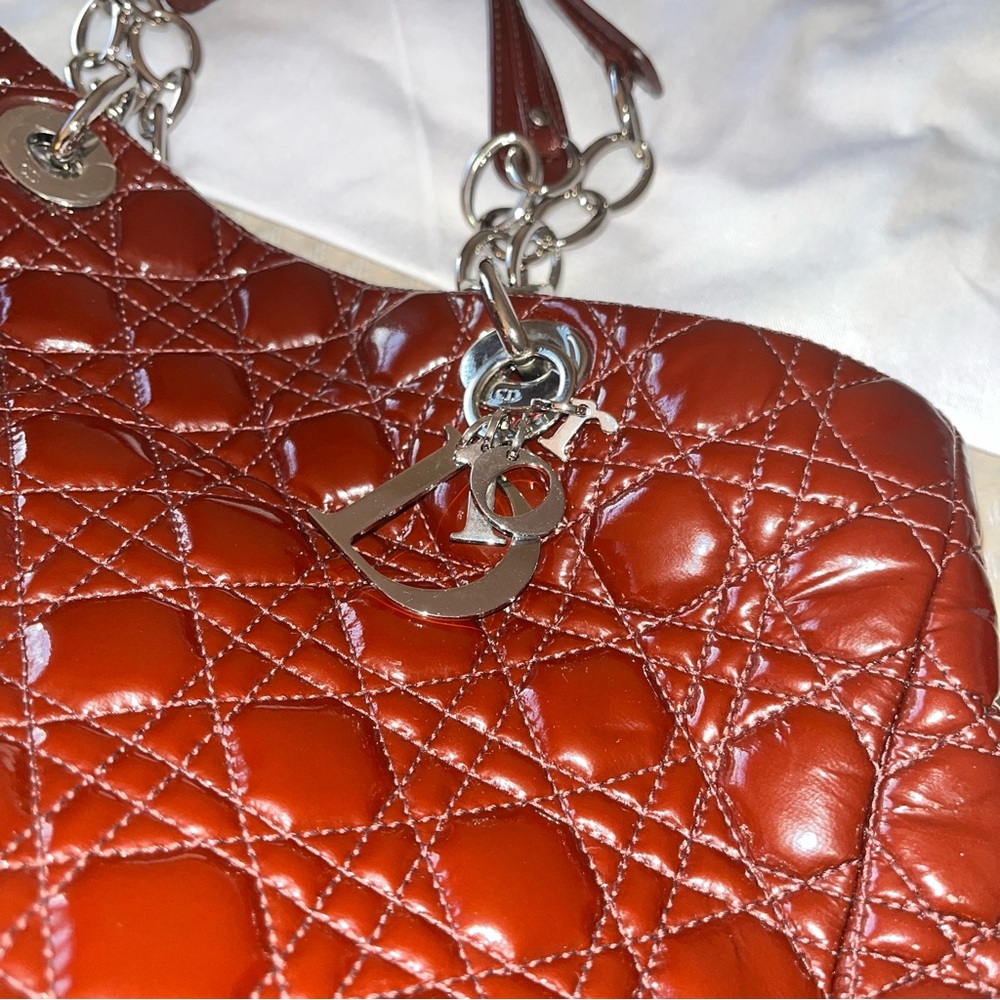 Authentic Dior Patent Cannage Quilted Tote in Deep Burgundy- FREE COA - Picture 7 of 8